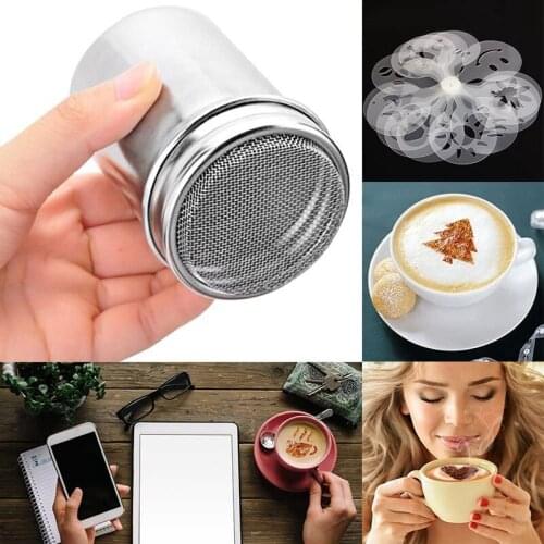 2 Pcs Stainless Steel Powder Shaker Coffee and Cocoa Powder with Lid for Roasting Home Restaurants with Printing Molds