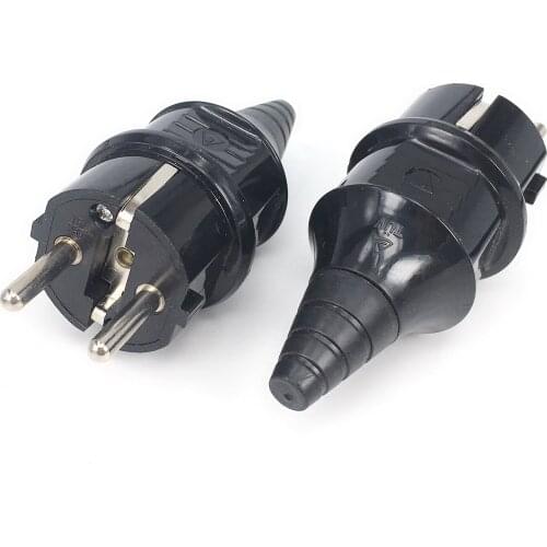 Black CE AC 250V 16A EU germany waterproof Schuko Power plug 2p Elcectrical Cable Connector wired adaptor converter E-012