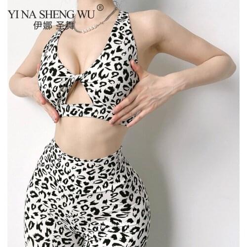 Leopard Print Sports Bra For Fitness Women Hollow Out Push Up Nylon Yoga Underwear Gym Active Wear Workout Brassiere Sportswear