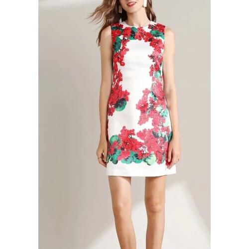 Costom plus size Flowers print high quality Streetwear A-Line O-Neck Sleeveless Tank Above Knee 2020 Newest Spring Summer dress