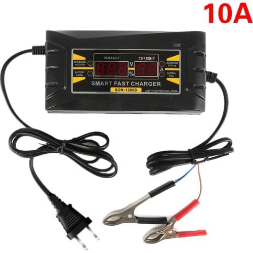 Genuine Full Automatic Smart 12V 10A Lead Acid/GEL Battery Charger w/ LCD Display US EU Plug Smart Fast Battery Charger