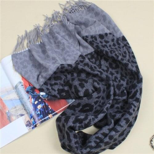 100%wool womens fashion leopard thick scarfs shawl pashmina patchwork color 50x190cm