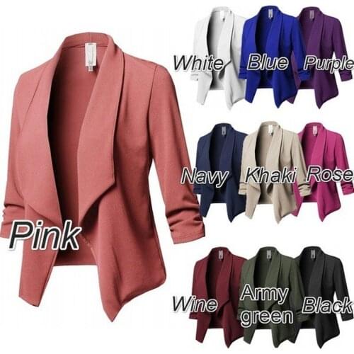 Women Basic Blazer V Neck Solid Folds Candy Colors For Office Female Retro Casual Outwear Chic Lady Solid Color