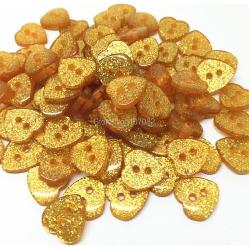 500pcs 12x13mm Gold Heart Buttons Glitter Resin Sparkle 2 Holes Button Embellishments Scrapbooking Cardmaking
