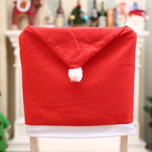 1 Pcs of Christmas New Decoration Chair Cover Santa Hat Chair Cover Christmas Cartoon Print Chair Cover New Year Party Supplies