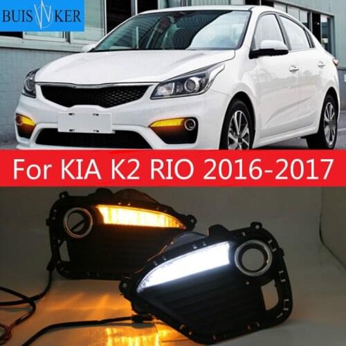 2pcs For KIA K2 RIO 2016-2017 LED DRL lights Daytime Running Light Daylight yellow Signal fog lamp Styling lights