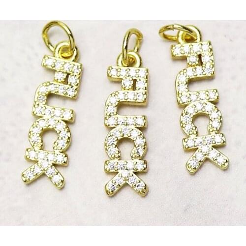 20 Pcs Zircon word necklace pendant Gold color zircon Jewelry pendant Handmade women accessories pendants 7312