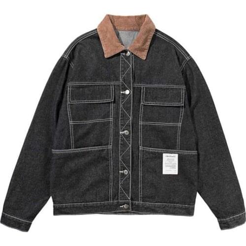 2020 retro new black denim jacket and coat spring autumn cotton casual jacket large size M-5XL