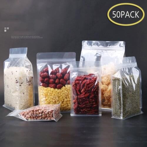 50PCS Transparent 3D Stand Up Plastic ZipLock Bag High Clear Coffee Snack Cookie Rice Packaging Gift Storage