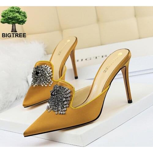 BIGTREE Shoes Summer Women Sandals Elegant Women Pumps Rhinestone Heels Sandals Party Shoes Stiletto Heeled Sandals Ladies Shoes