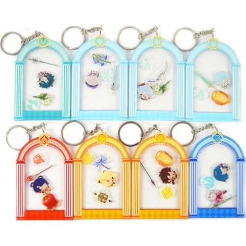 New Hot Anime Genshin Impact Zhongli Keqing Klee Venti Diluc Eye of God Cute Keychain Shake Fighter Pendant Keyring Toy Cosplay