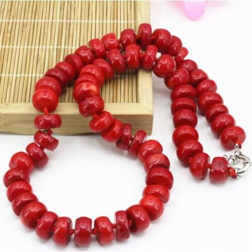 New Bohemia Statement Choker Natural Coral Stone Gem 8*12mm Abacus Beads Necklaces Women Fine Chain Jewelry 20inch B3206