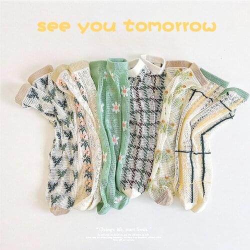 Childrens Socks Summer Mesh Crystal Kids Socks Free Size Infents Socks Ultra-thin Green Fresh Baby Socks
