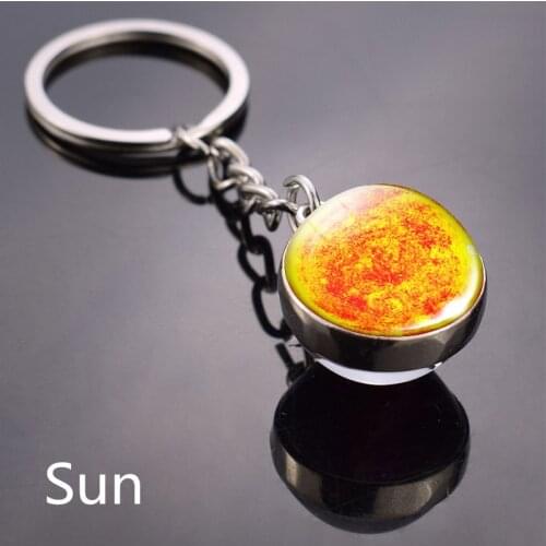 Double Side Keychain Solar System Planet Keychain Moon Earth Sun Art Photo Crystal Ball Keyrings