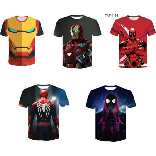 Disney Marvel Iron Man Spiderman Boys T-shirt Kids Clothes Super hero Colored Casual Clothes 2021 Summer Harajuku Hulk t shirt