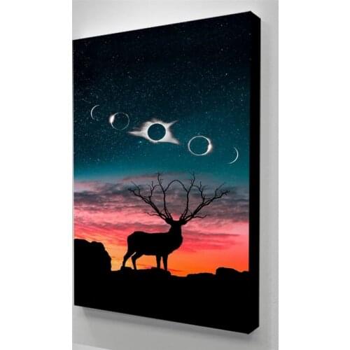 HD Prints Home Decor Canvas Deer At Night Sky Animal View Poster Painting Wall Art Modular Picture No Framework For Living Room