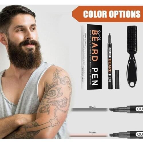 4 Fork Tip Beard Pen Beard Filler Pencil And Brush 2 Colors Beard Waterproof Moustache Coloring Hair Shaping Tools Beauty Beard