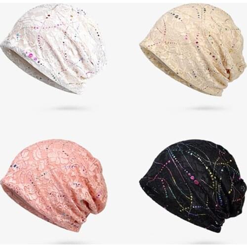 Lace Turban Cap Muslim female Turban Cap double-layer hollow out breathable sunscreen fashion Turban Cap hair loss cancer chemot