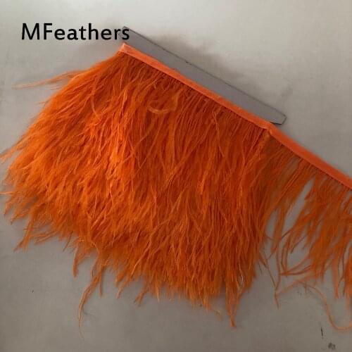Free shipping Orange Feather lace 10-15cm natural&real Ostrich Feathers trims trimming strips sewed on satin ribbon cloth decor