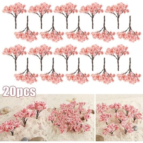 20pcs Sakura Tree Model Flowering Cherry Tree Plant Model Tree Railway Layout Scene Decoration Miniature Landscape