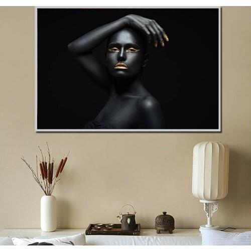 Fashion Sexy Black Women African Scandinavian Women Print On Canvas Oil Painting Poster Wall Art Pictures for Living Room Decor