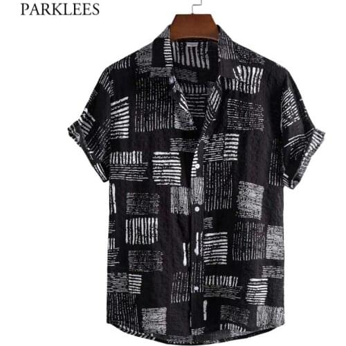 Funky Black Hawaiian Aloha Shirt for Men 2021 Summer Short Sleeve Casual Button Down Beach Shirts Mens Party Vacation Clothing