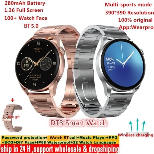 DT3 Retina Screen Men Smart Watch IP68 waterproof Phone BTCall Music Player Phone Smart Watch 100+Watch Face Wireless Charging