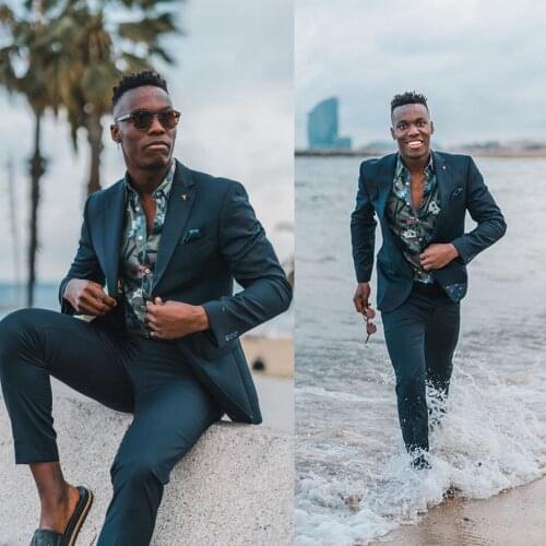 Beach Summer Wedding Tuxedos Evening Party Prom Two Button Mens Suits Slim Fit Best Man Blazer Suit (Jacket+Pants)