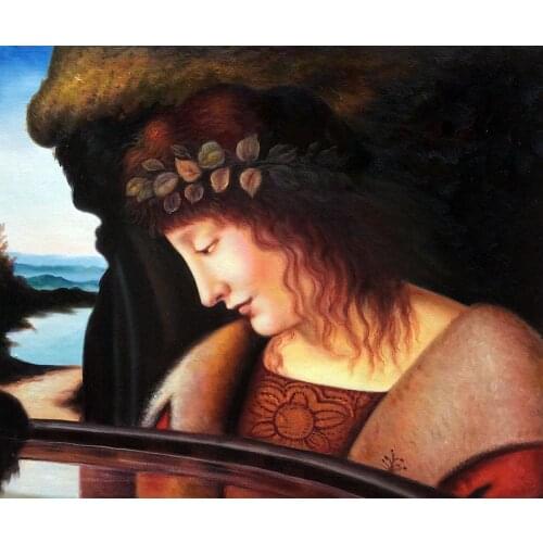Narcissus, 1490-1495 by Da Vinci, Portrait Oil Painting, Handmade, Classical Wall Arts, Famous Oil on Canvas, Horizontal