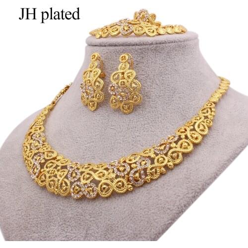 Nigeria Dubai luxury Jewelry sets for women party gold color necklace earrings bracelet ring Indian African wedding gifts set