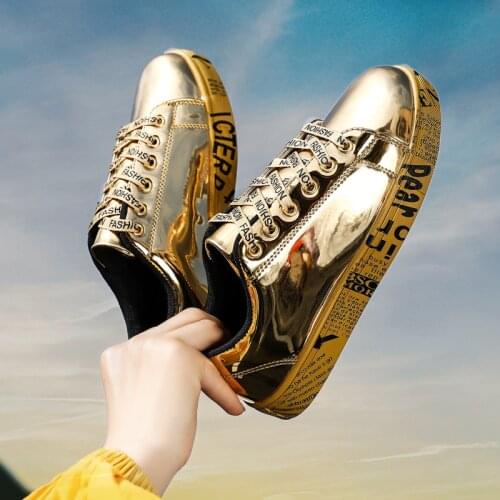 2021 New Gold Mens Mirror Shoes Couples Fashion Printed Sneaker Men Casual Board Shoes Luxury Men Designer Shoes zapatos hombre
