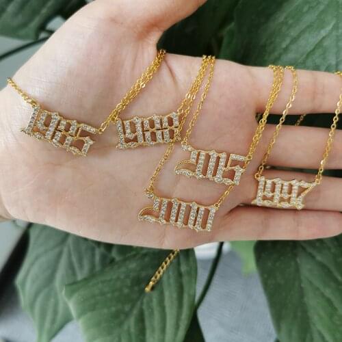 Zircon Year Number Choker Necklace For Women 1995 1996 1997 Crystal Year Letter Birthday Gift Pendant Necklace Male Female BFF