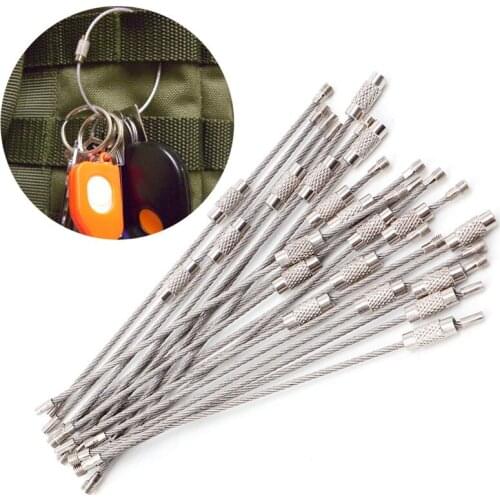 Lot Outdoor Hiking Screw Lock Stainless Steel Key Ring Chain Wire Rope Cable