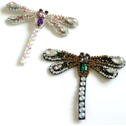 2pc/lot dragonfly rhinestone beaded patches for clothing DIY 3d animal embroidery patch appliques decorative sequins Parches