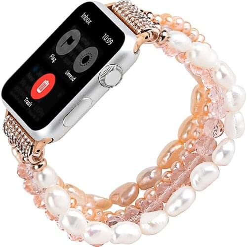 Bracelet watchband for Apple Watch 5 44mm 40mm Band 42mm 38mm Girl Cute Handmade Fashion iwatch 4 3 crystal Elastic pearl Strap