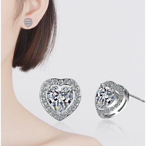 Romantic 5A Shiny Zirconia Love Heart Stud Earrings Rose Color Earrings Wedding Engagement Party Jewelry Gifts for Women