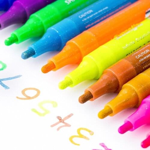 12pcs Metal Color Flash Pen12 Colors Art Color Painting Craft Pen Black Card Phosphor Marker Pens Highlighter