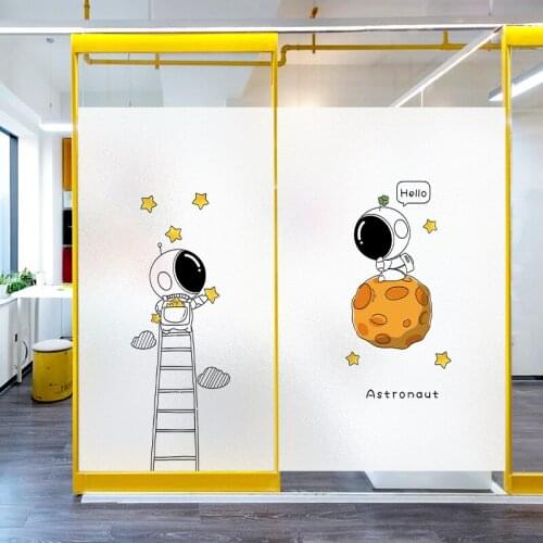 Cartoon Astronaut Frosted Window Static Cling Film Privacy Glass Sticker for Kitchen Bathroom Toilet Door Opaque Sticker