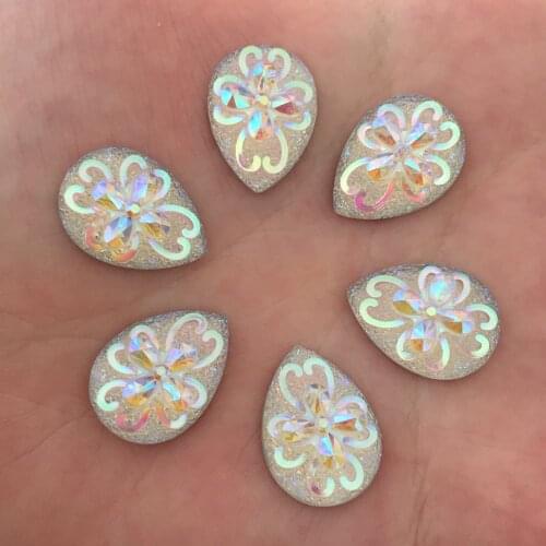 DIY 24pcs 13*18mm AB Resin Teardrop Flatback Rhinestone Wedding decoration craft F084
