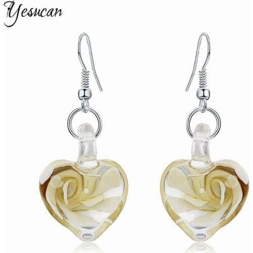 Yesucan Heart Dangle Earrings Lampwork Water Drop Shape Murano Glass Pendant Fashion Jewelry for Bohemia Cute Style Gift Bijoux