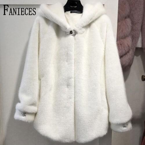 2020 Chic Faux Fur Coats Jackets Hooded Women Autumn Winter Fur Overcoat Cozy Soft Warm Outerwear Female Warm Winter Jacket
