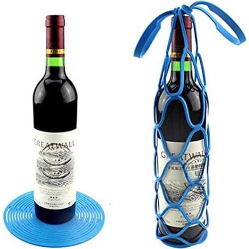 Silicone Wine Bottle Carrier Water Bottle Tote Bags Cup Coaster Wine Bottle Mesh Basket for Picnic