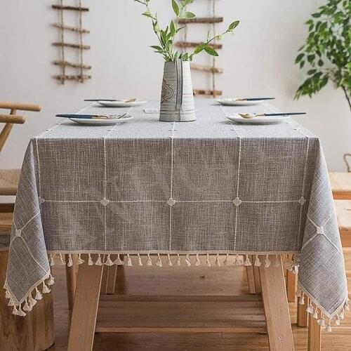 Tablecloth, cotton and linen, wrinkle-free and fade-proof, washable embroidered tablecloth that can be used on the kitchen table