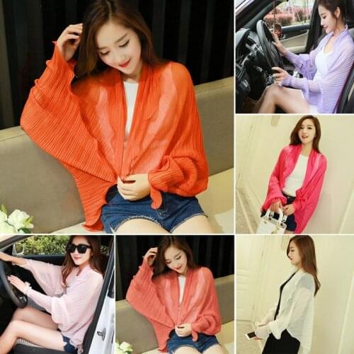 Sunscreen Shawl Sunscreen Outer Clothing Korean Long Sleeve Scarf Solid Color Chiffon Pleated Shawl Indoor And Outdoor