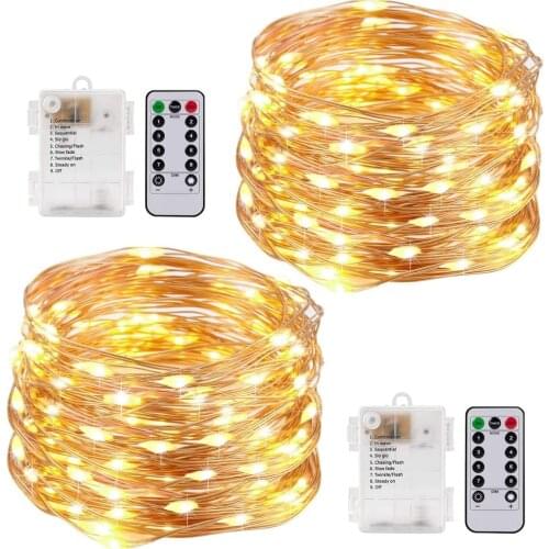 Christmas 3AA Battery Powered 100 LED Fairy Tale String Lights With Remote Control 8 Modes Waterproof Silver Wire String Lights