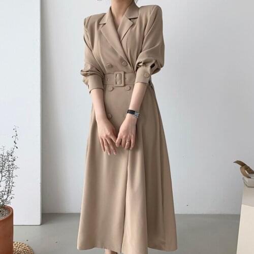 Brand new Fashion 2021 Fall Winter Casual Double breasted Simple Classic Black Notched Long Trench coat Chic Female Windbreaker