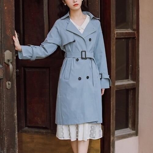 Trendy Casual Women Solid Color Loose Long Trench Coat with Belt Autumn Winter Female Double Breasted Fashion Lady Windbreaker