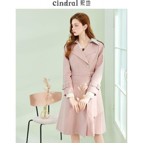 2021 Spring New Pink Windbreaker Womens Middle and Long Fashion Patchwork Versatile Coat Temperament Slim