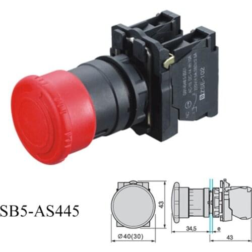 XB5-AS445 Waterproof Emergency Stop Switch Mushroom Head Push Button Switch Turn To Release