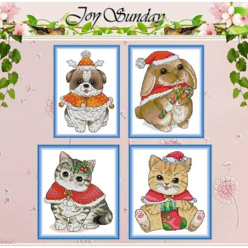 Dog Cat Bunny in Cloak Patterns Counted Cross Stitch Handmade 11CT 14CT Printed Cross Stitch Kits Embroidery for Needlework